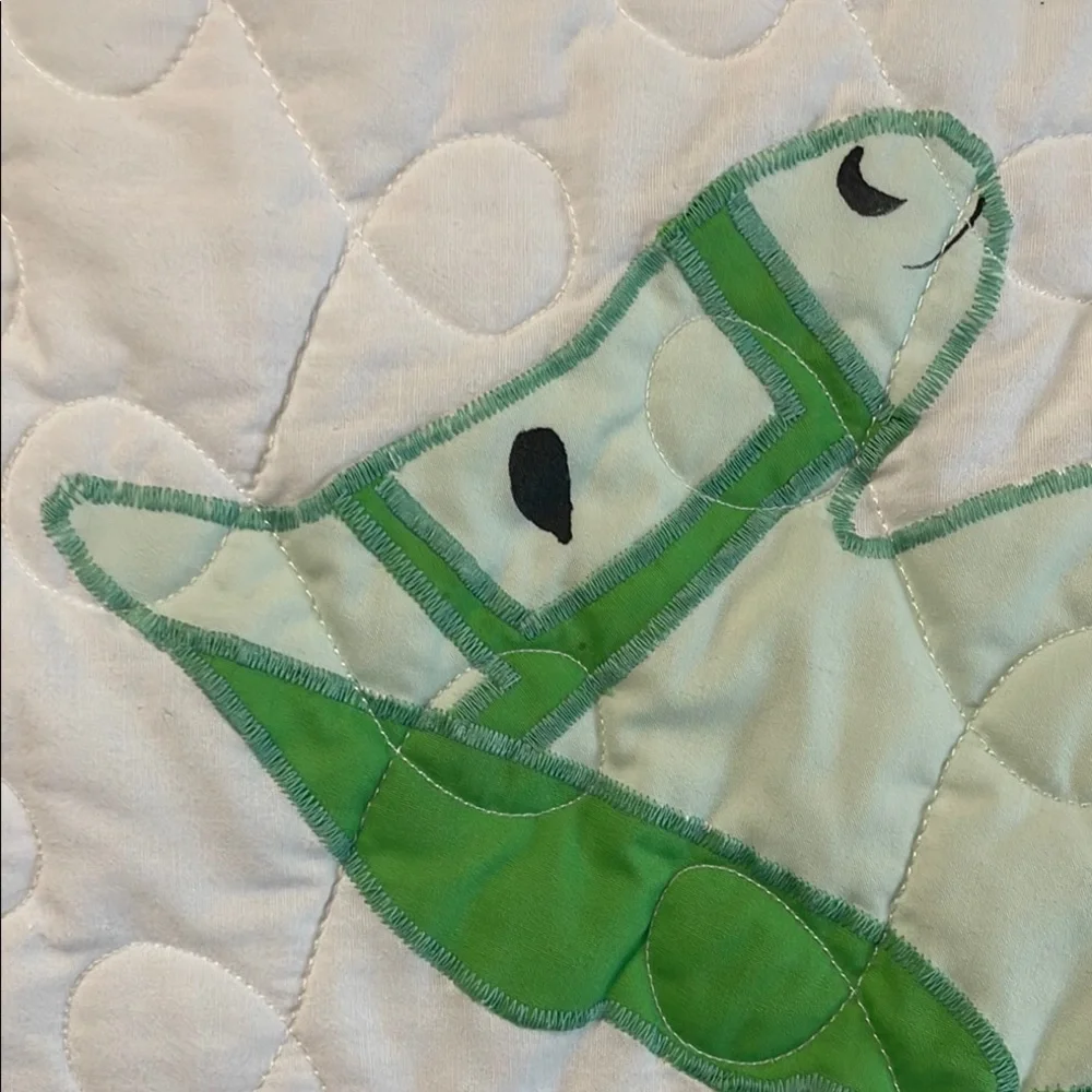 Handmade in 1995 Green and White Rocking Horse Quilt Pristine Condition